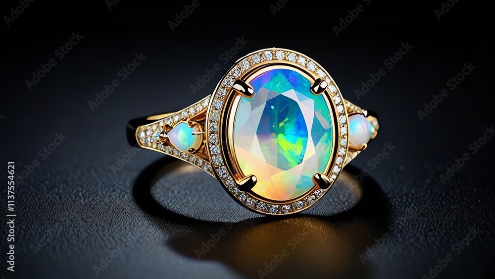 A ring with a single large opal stone
A ring with a single large opal stone