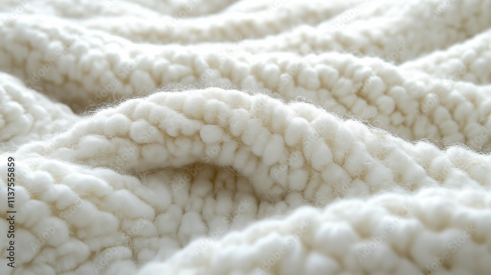 Cozy white textured wool blanket with soft intricate patterns Cozy white textured wool blanket with soft intricate patterns