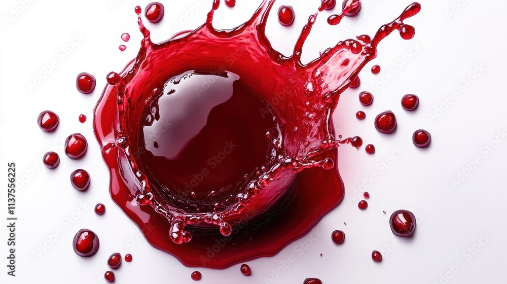 Dynamic Splash of Red Liquid Captured in Mid-Air Against a Clean White Background Dynamic Splash of Red Liquid Captured in Mid-Air Against a Clean White Background
