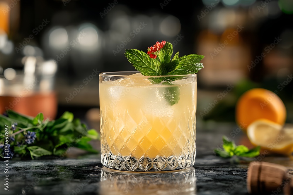 Refreshing lemonade with mint in glass Refreshing lemonade with mint in glass