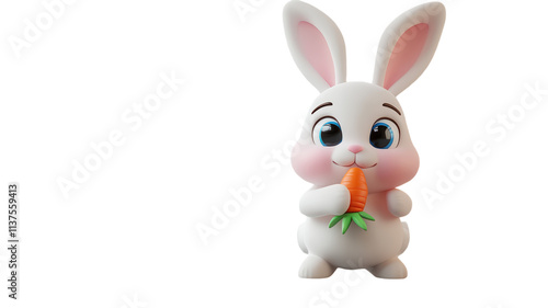 A cute rabbit holding a carrot stands proudly against a transparent background, perfect for playful designs and children's themes. photo