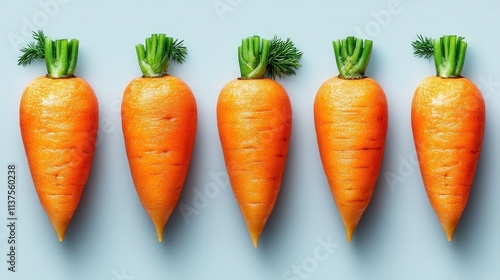 Fresh and Vibrant Carrots Arranged Neatly on a Light Blue Background Showcasing Their Natural Color and Texture for Culinary or Health-Related Themes photo