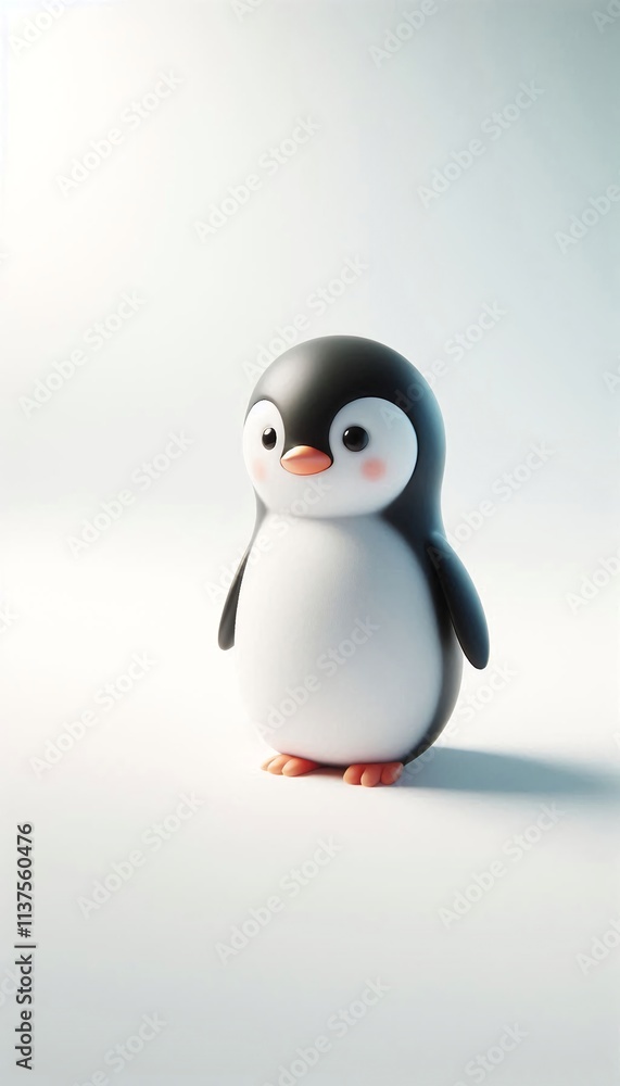 Obraz premium Penguin Standing on White Background, Embracing Minimalism with Curious Expression