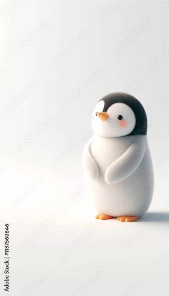Penguin Standing on White Background, Embracing Minimalism with Curious Expression Penguin Standing on White Background, Embracing Minimalism with Curious Expression