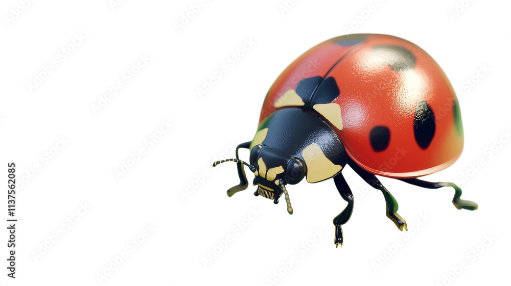 A close-up view of a vivid ladybug crawling on a surface, showcasing its bright red shell and distinctive black spots. A close-up view of a vivid ladybug crawling on a surface, showcasing its bright red shell and distinctive black spots.