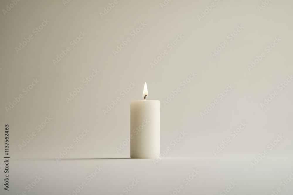 A Single Lit Candle on a White Surface A Single Lit Candle on a White Surface