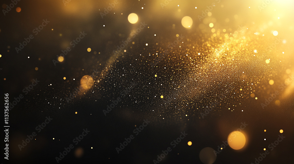 Obraz premium Aged Film Frame, Dust Particles And Grain Evident, Abstract background with golden bokeh lights and dust particles on a black background.