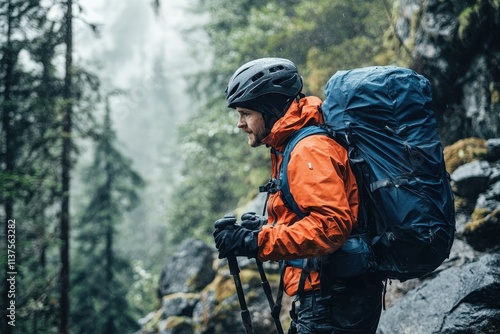 Wallpaper Mural A Solo Backpacker Hikes Through a Misty, Rainy Forest Torontodigital.ca