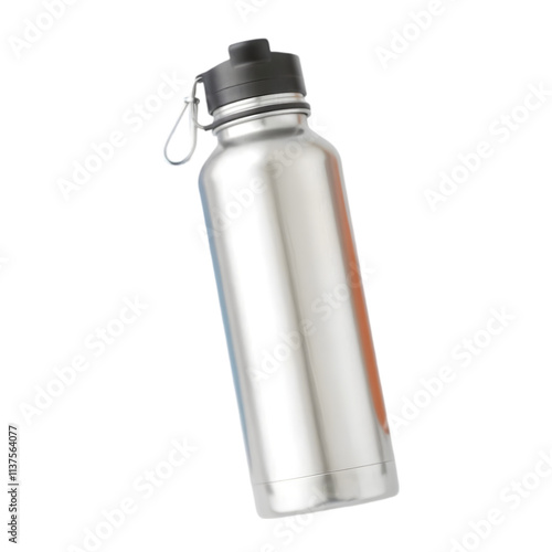 A sleek stainless steel water bottle with a matte finish, placed on a clean white background