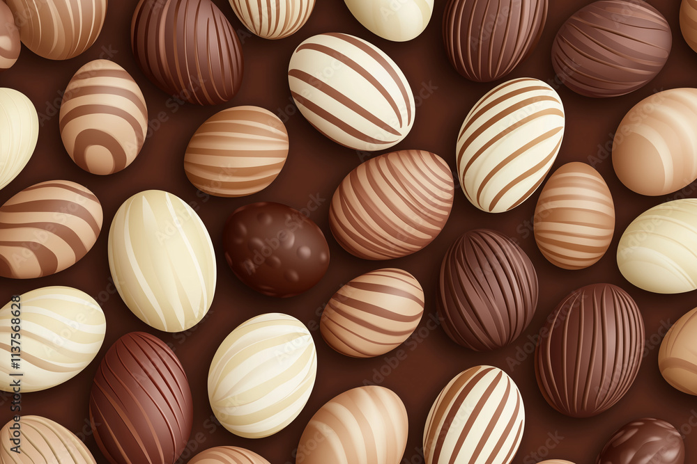 Fototapeta premium A delightful assortment of chocolate eggs, each sporting unique patterns, mocha colors