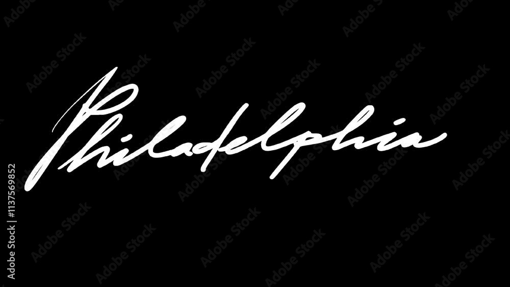 Animation of writing city names. Writing design for the city of Philadelphia. Video with alpha channel. Animation of writing city names. Writing design for the city of Philadelphia. Video with alpha channel.
