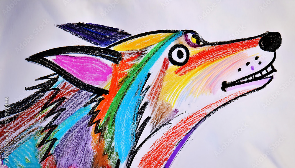 Obraz premium Abstract Howling Wolf: Chaotic Crayon Expression