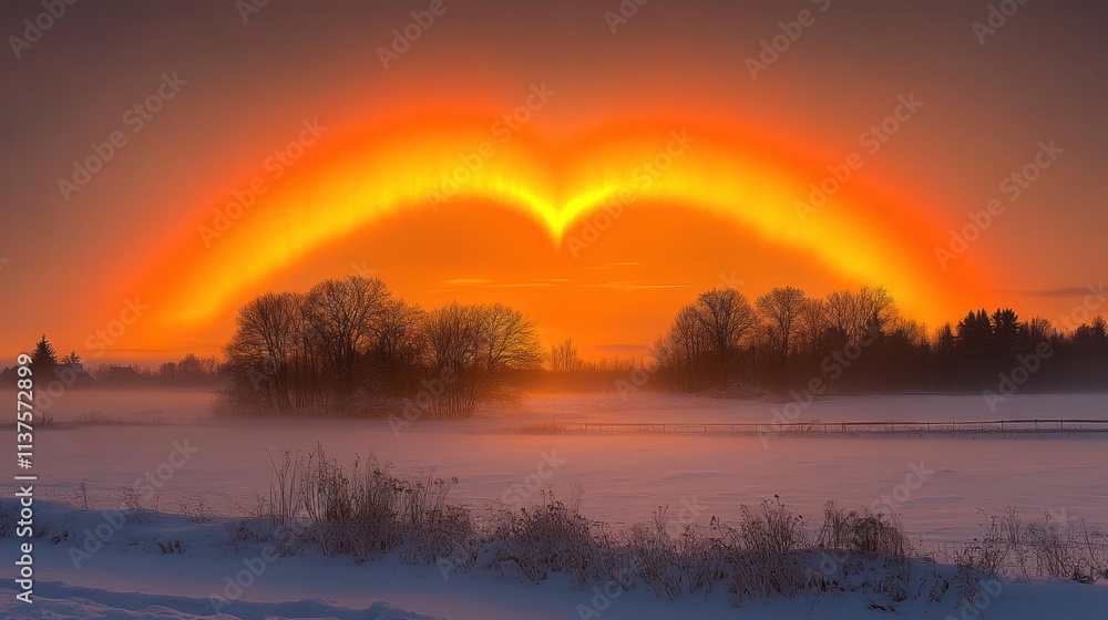 Heart-Shaped Sunset over Winter Landscape Heart-Shaped Sunset over Winter Landscape