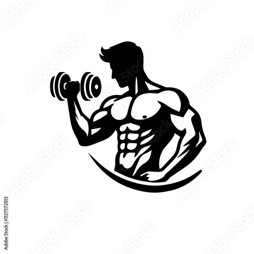 Powerful Bodybuilding Logo Design for Fitness Brand. Strong Man with Dumbbells, Perfect for Fitness Logos. Strong and powerful male fitness model silhouette. photo