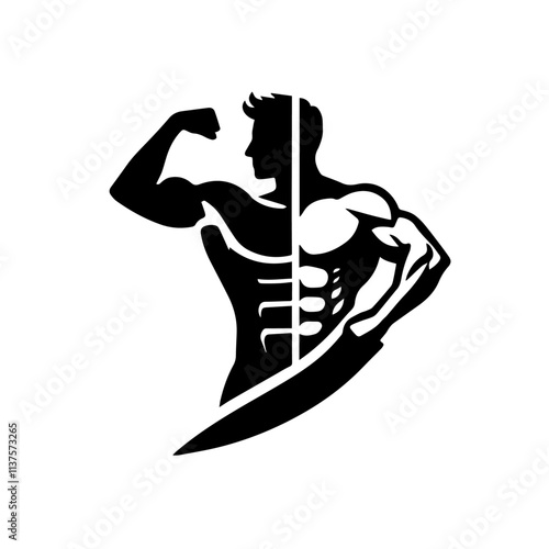 Powerful Bodybuilding Logo Design for Fitness Brand. Strong Man with Dumbbells, Perfect for Fitness Logos. Strong and powerful male fitness model silhouette. photo