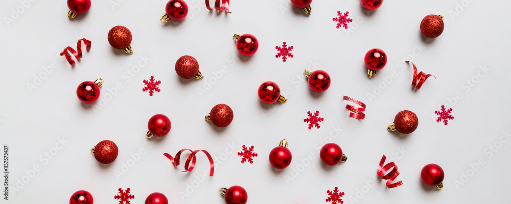 Christmas composition. a pattern of christmas balls on colored background. Flat lay, top view New year decor Christmas composition. a pattern of christmas balls on colored background. Flat lay, top view New year decor