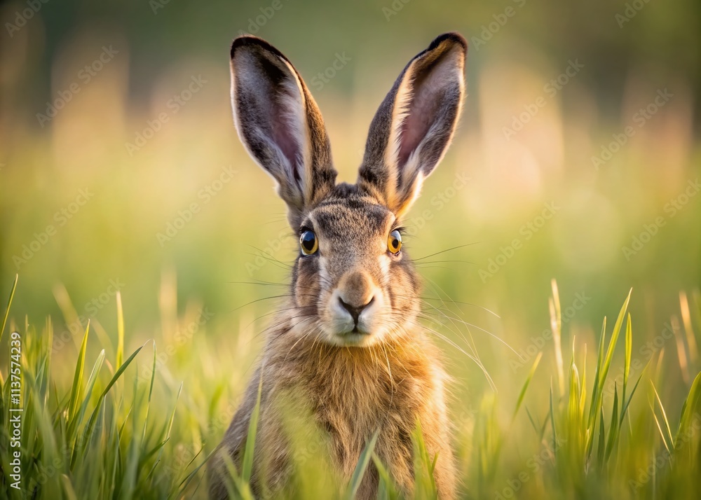 Minimalist Brown Hare Photography: Big Eared Lepus in Grassland Minimalist Brown Hare Photography: Big Eared Lepus in Grassland