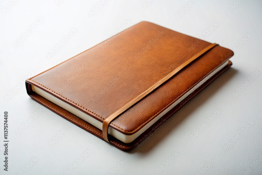 Minimalist Brown Notebook White Background Photography - Simple Stationery Image Minimalist Brown Notebook White Background Photography - Simple Stationery Image