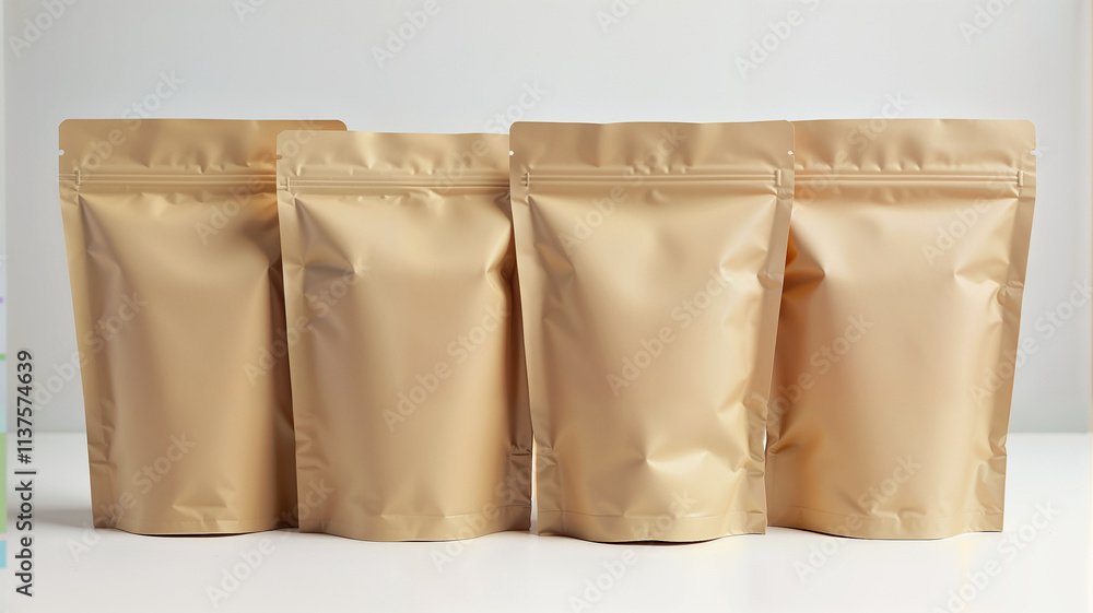 Empty gold foil bags on white background. 3d rendering Empty gold foil bags on white background. 3d rendering