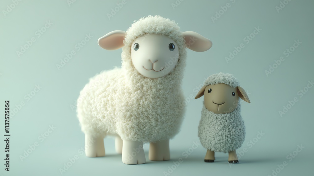 A white cartoon sheep and a brown cartoon sheep on a blue background. A white cartoon sheep and a brown cartoon sheep on a blue background.