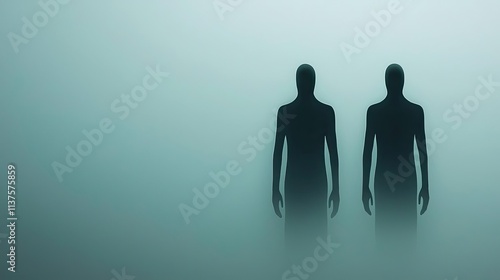 Mysterious fog concept. Silhouetted figures in fog, representing mystery, introspection, and human connection.