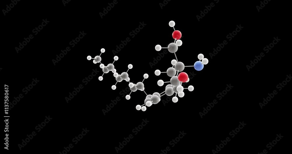 Fingolimod molecule, rotating 3D model of immunomodulatory agents, looped video on a black background Fingolimod molecule, rotating 3D model of immunomodulatory agents, looped video on a black background
