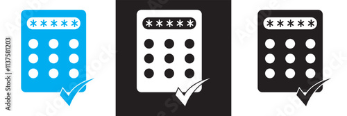 Pin code check mark icon. Vector illustration. isolated on white and black background. EPS 10