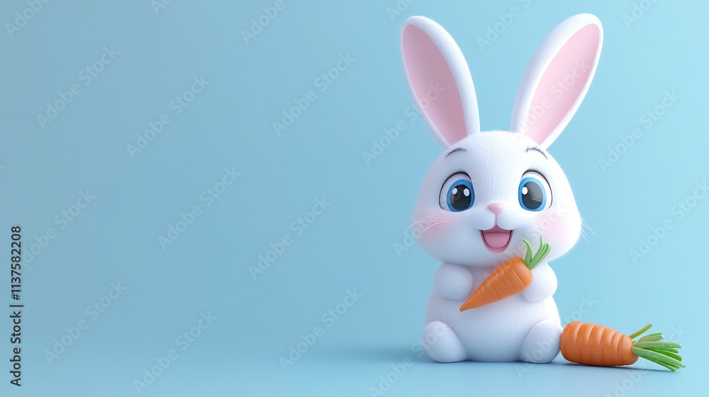 Obraz premium A cartoon rabbit is holding a carrot.