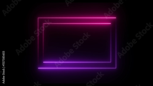 Abstract neon sign rectangle icon illustration on black background. Neon lamp light rectangle border. neon rectangle illustration abstract background.