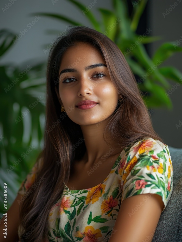 Confident Woman Portrait with Interior Plants Confident Woman Portrait with Interior Plants