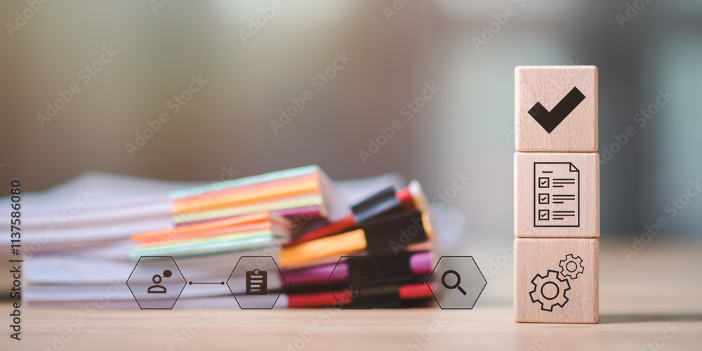 Accountant showing office document auditing concept ,plan review process and assess correctness ,Management of important document storage of organization ,document system ,accountant Audit documents.