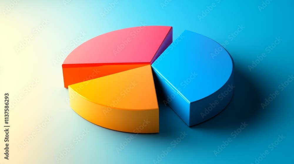 Obraz premium Colorful 3D Pie Chart on a Blue and Yellow Gradient Background