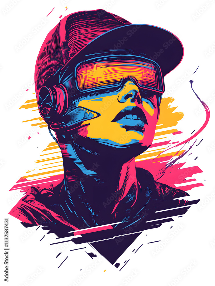 Naklejka premium Retro Futuristic Cyberpunk Portrait