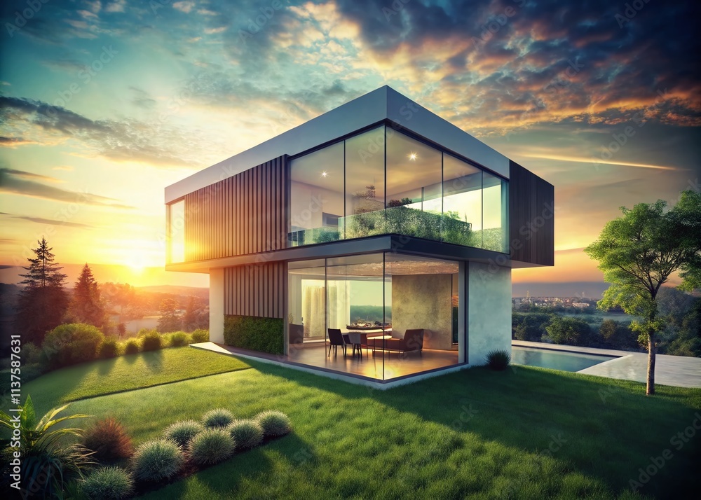 Modern German House Double Exposure Photography: Architectural Design, Contemporary Home, German Architecture, House Exterior, Real Estate Modern German House Double Exposure Photography: Architectural Design, Contemporary Home, German Architecture, House Exterior, Real Estate