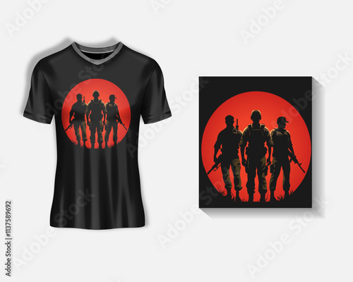 Bilde på lerret commando design T-shirt mockup , black background with Commando , vector illustration design