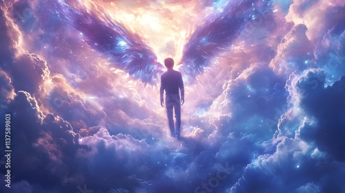 Wallpaper Mural A figure with angelic wings stands among colorful clouds, symbolizing hope and dreams. Torontodigital.ca