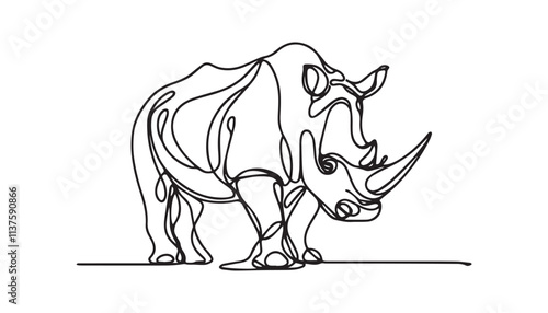 Single Line Drawing of a Mid-Century Modern rhino with Editable Stroke and Copy Space