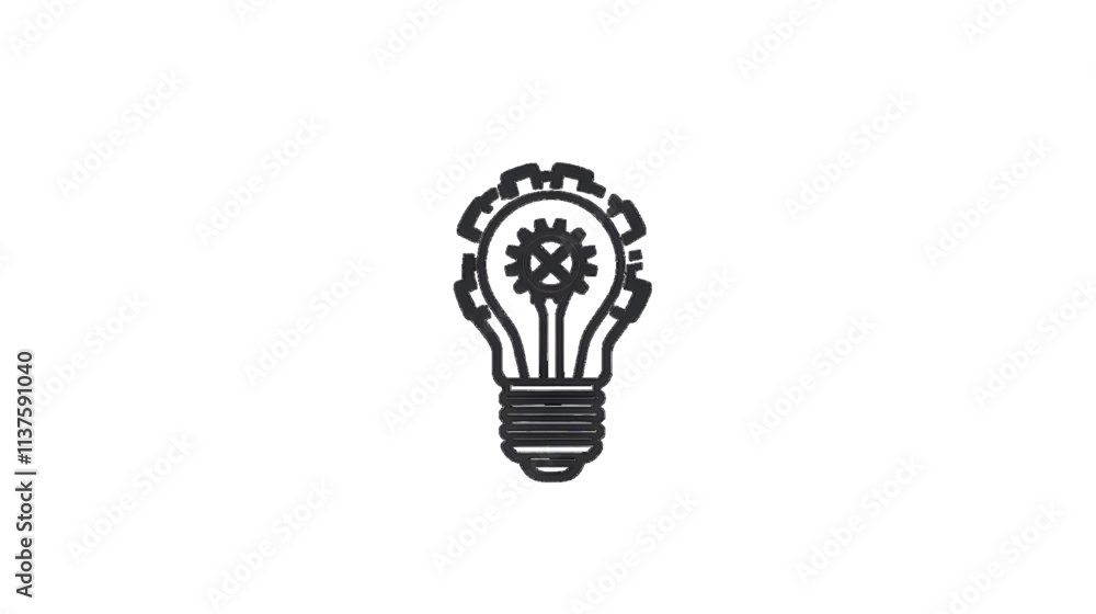 A clean line drawing of a lightbulb with a gear wheel mechanic inside for a logo. A creative workshop logotype symbol template concept, isolated on white or transparent background A clean line drawing of a lightbulb with a gear wheel mechanic inside for a logo. A creative workshop logotype symbol template concept, isolated on white or transparent background