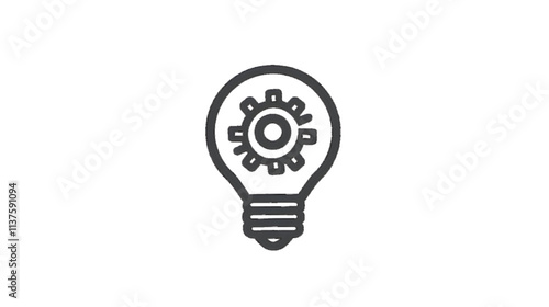 A clean line drawing of a lightbulb with a gear wheel mechanic inside for a logo. A creative workshop logotype symbol template concept, white or transparent background


