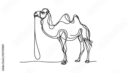 Single Line Drawing of a Mid-Century Modern camel with Editable Stroke and Copy Space