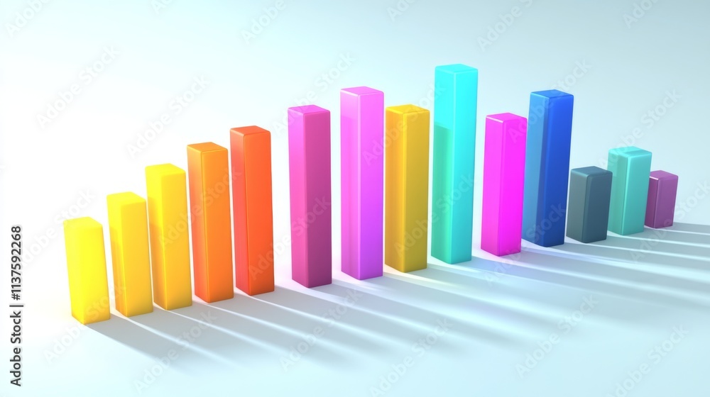 Colorful Bar Graph with Shadows on a Light Background Colorful Bar Graph with Shadows on a Light Background