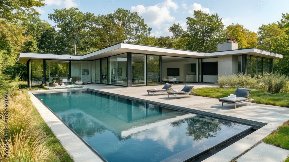 Luxurious minimalist house featuring a pool in the backyard. This house has a modern design background wallpaper AI generated image Luxurious minimalist house featuring a pool in the backyard. This house has a modern design background wallpaper AI generated image