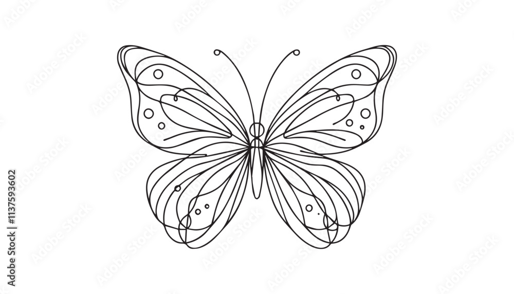 Single Line Drawing of a Mid-Century Modern butterfly with Editable Stroke and Copy Space Single Line Drawing of a Mid-Century Modern butterfly with Editable Stroke and Copy Space