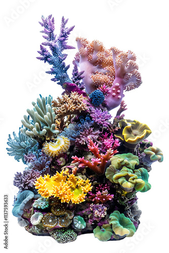 A Vibrant and Colorful Coral Reef, Featuring Diverse Marine Life and Bright Coral Structures, Isolated on a Transparent Background. Perfect for Ocean, Nature, or Underwater-Themed Designs