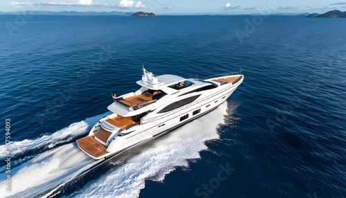 luxury motor yacht in navigation, aerial view