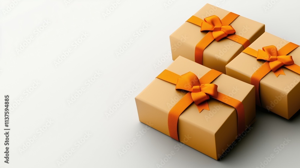 Elegant Gift Boxes with Orange Ribbons on a Light Background. Perfect for occasions like birthdays, holidays, or special events. Elegant Gift Boxes with Orange Ribbons on a Light Background. Perfect for occasions like birthdays, holidays, or special events.