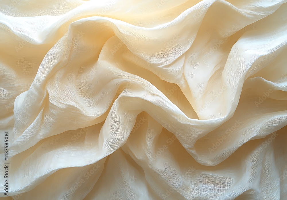 Obraz premium Draped Cream Colored Fabric Soft Texture Background