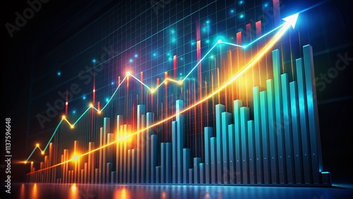 Night Business Graph Chart Stock Photo, Financial Growth Chart, Data Analysis, Market Trends, Investment, Statistics, Business Analytics, Chart, Graph, Diagram, Success, Progress, Growth,