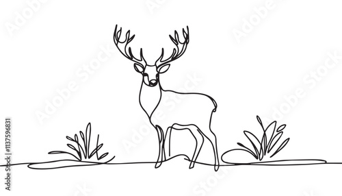 Single Line Drawing of a Mid-Century Modern deer with Editable Stroke and Copy Space