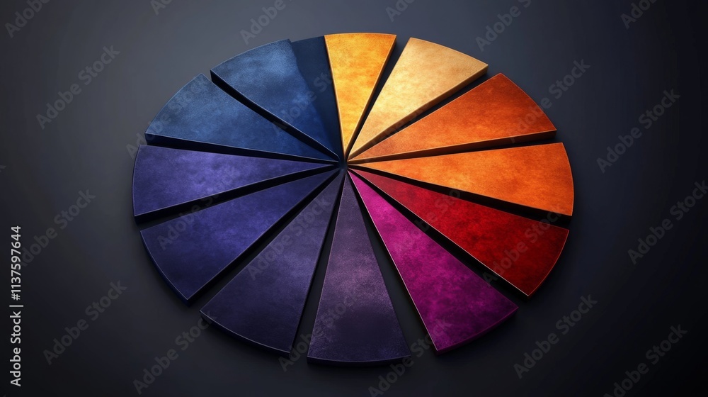 Fototapeta premium Color Wheel Chart with Vibrant Segments Against Dark Background